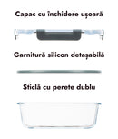 Set 4 caserole etanșe din sticlă pentru mâncare