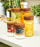 Set 5 borcane etanșe alimente, sticlă, capac acacia