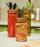 Set 4 borcane etanșe alimente, sticlă, capac acacia