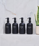 Set 4 dozatoare produse de îngrijire personală, sticlă, negru